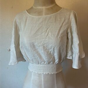 Forever 21 White Flutter Sleeve Smocked Blouse
